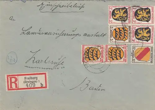 Einschreiben Freiburg 1948 nach Karlsruhe