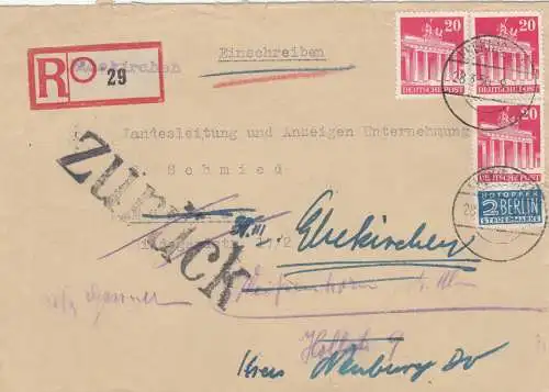 Einschreiben Ehekirchen 1950 nach München und zurück