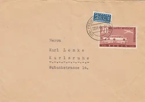 Brief Freiburg 22.11.1949 nach Karlsruhe