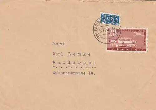 Brief Freiburg 22.11.1949 nach Karlsruhe
