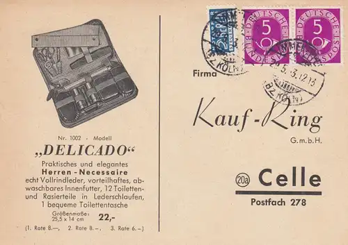 Carte postale 1953 Immekeppel/Köln vers Celle