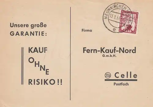 Postkarte Neunkirchen 1953 nach Celle