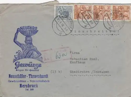 Einschreiben 1948 Hersbruck, Nährmittel nach Ehekirchen