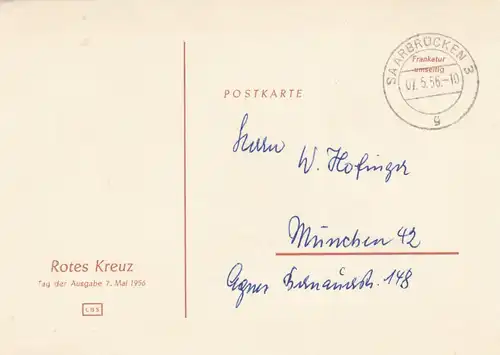 3x FDC Rotes Kreuz 1955/56, Saarbrücken