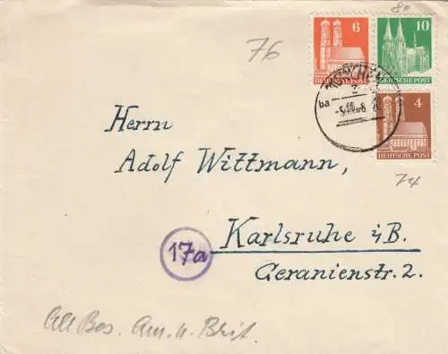 Lettre de Munich en 1948 à Karlsruhe. .