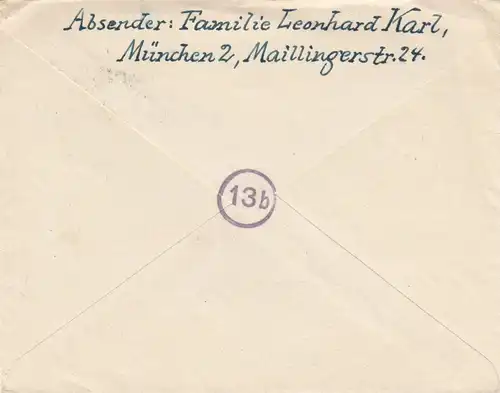 Lettre de Munich en 1948 à Karlsruhe. .
