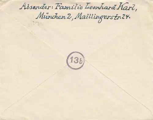 Lettre de Munich en 1948 à Karlsruhe. .