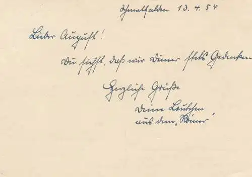 Postkarte 1954: Meiningen - Gotha, Postkutsche, Fehler im Stempel (ohne K)