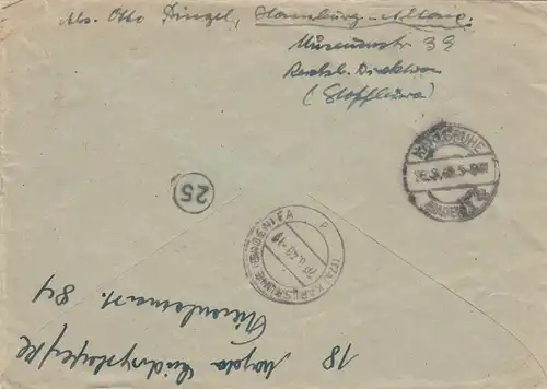 Einschreiben-Eilbote 1949 von Hamburg nach Karlsruhe