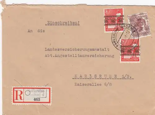 Einschreiben 1948 Baden-Baden nach Karlsruhe