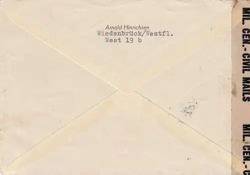 Brief von 1947 aus Wiedenbrück/Westfalen nach Ehekirchen, Zensur