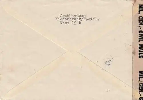 Lettre de Wiedenbrück/Westfalen à Eglises conjugales, censure de 1947