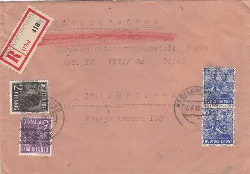 Einscheiben Neckargemünd / Waldhilsbach nach Karlsruhe 1948