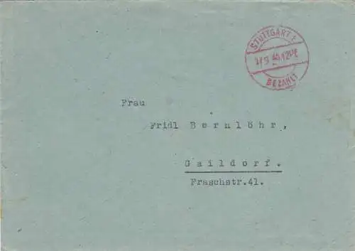 Brief Stuttgart 1946 nach Gaildorf, Gebühr bezahlt