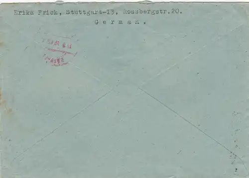Lettre Stuttgart 1946 à Gaildorf, frais payés