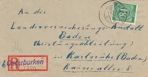 Einschreiben Osterburken 1947 nach Karlsruhe