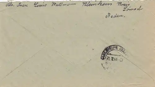 Einschreiben Kleinkrems/Markgräflerland 1946 nach Karlsruhe, Gebühr bezahlt
