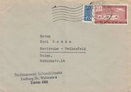 Brief aus Freiburg 1949 nach Karlsruhe