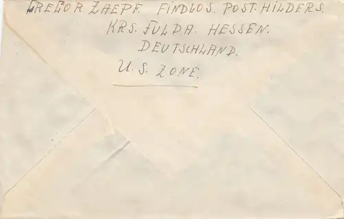 Brief 1948 aus Hilders/Fulda nach Ilinois/Chicago/USA