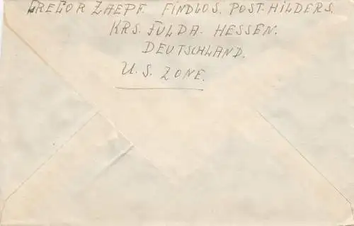 Lettre de Hilders/Fulda en 1948 vers Ilinois/Chicago/USA