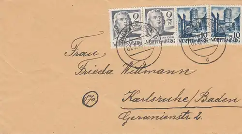 Lettre 1948 Sigmaringen à Karlsruhe.