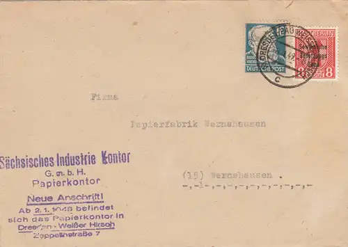 SBZ 1949: Lettre de Dresde, compte papier à Wernshausen