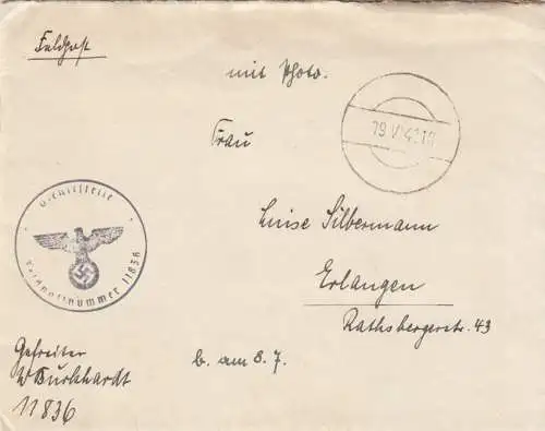 FP Brief FPNr. 11836 nach Erlangen 1941 mit Briefinhalt