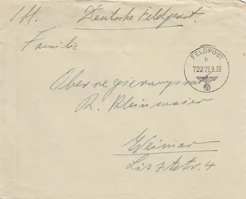 Poste de terrain 22.09.1939, FPn° 10419 selon Weimar