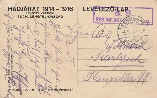 Ansichtskarte 1916 Hadjarat S.B. Res. Inf. Regt. nach Karlsruhe