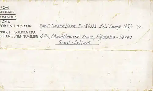 1947 PoW - Kgf Post, GB Plympton-Devon, Chaddlewood-house to Dortmund
