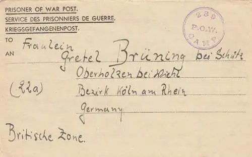1947 PoW - Kgf Post, GB Bausteerd Surrey to Oberholzen bei Wiehl
