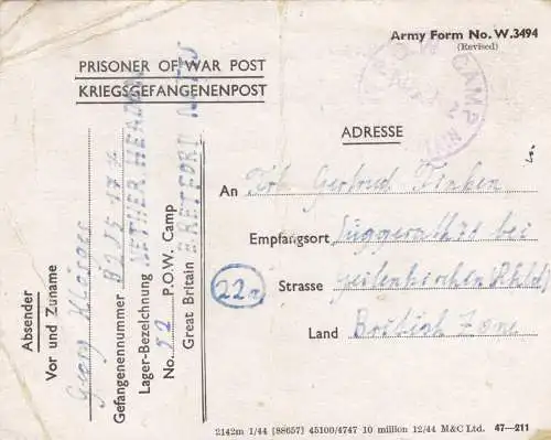 1940 PoW-Kgf Post, GB Eretford, to Geilenkirchen