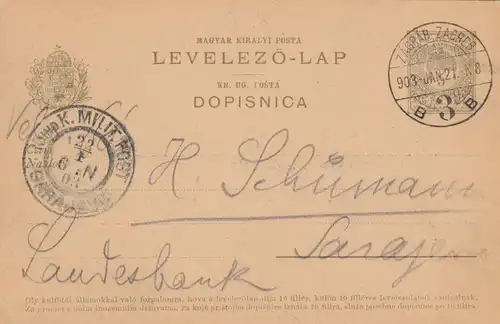1921 Ganzsache Zagreb nach Sarajewo