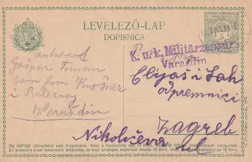 1915: post card Varazdin to Zagreb