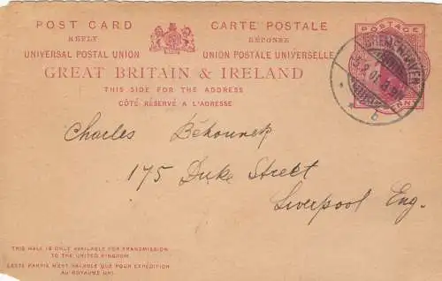 1901: answer post card from Bremerhaven back to Liverpool