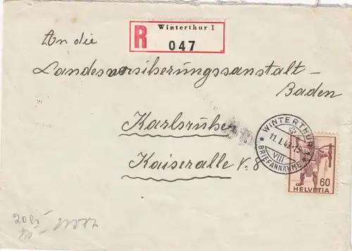 1943: Einschreiben Winterthur nach Karlsruhe, Zensur