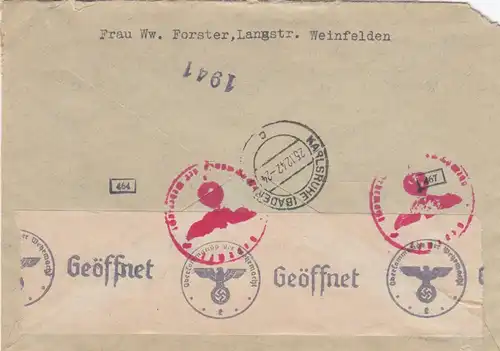 1942: Weinfelden als Einschreiben nach Karlsruhe, OKW Zensur