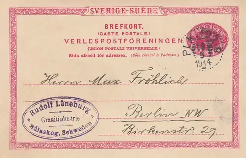 2x carte postale to 1914 Malaskog to Berlin