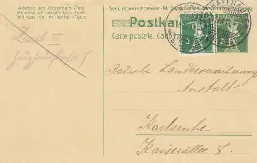 1913/23: 2 post cards Schaffhausen/Davos to Karlsruhe/Paris