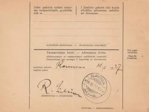 1927: parcel card Helsinki