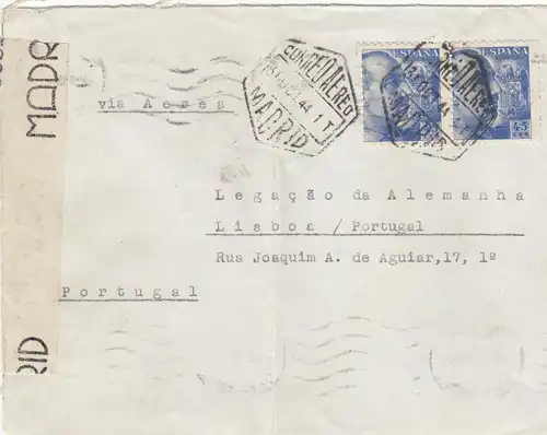 5x lettre: 1942/44: Madrid to Deutsches Message in Lisboa, centorship