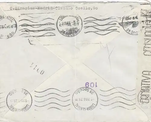 5x letter: 1942/44: Madrid to Deutsche Botschaft in Lisboa, censorship
