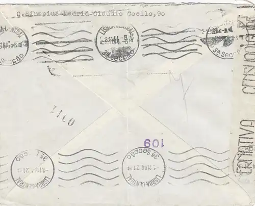 5x lettre: 1942/44: Madrid to Deutsches Message in Lisboa, centorship
