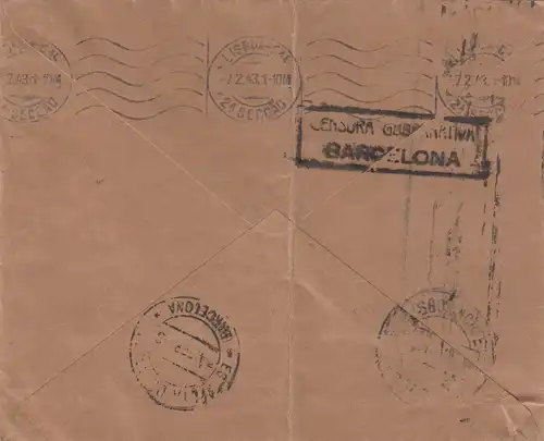 5x lettre: 1942/44: Madrid to Deutsches Message in Lisboa, centorship