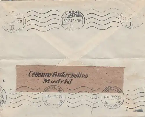5x lettre: 1942/44: Madrid to Deutsches Message in Lisboa, centorship