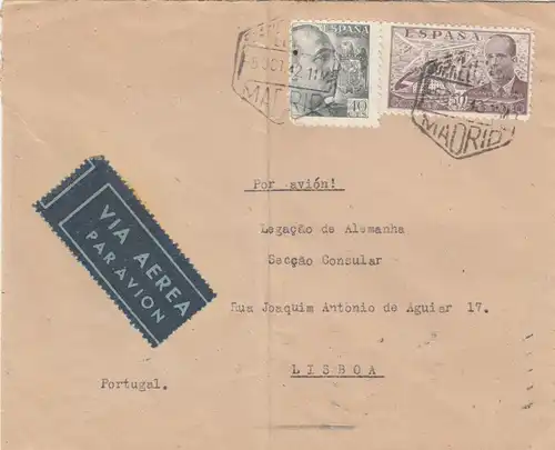 5x lettre: 1942/44: Madrid to Deutsches Message in Lisboa, centorship