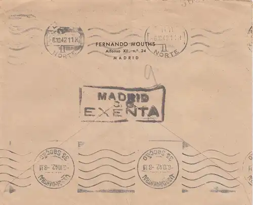 5x lettre: 1942/44: Madrid to Deutsches Message in Lisboa, centorship