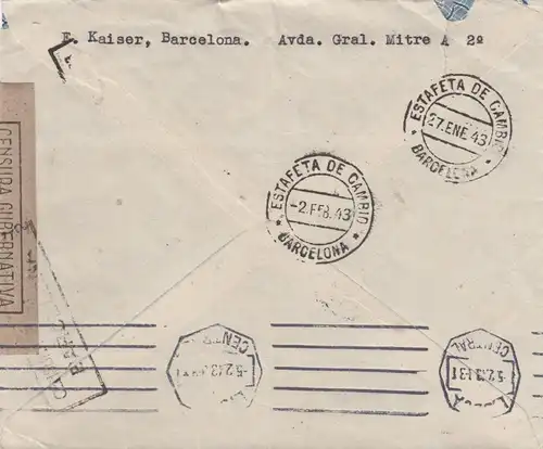 5x lettre: 1942/44: Madrid to Deutsches Message in Lisboa, centorship
