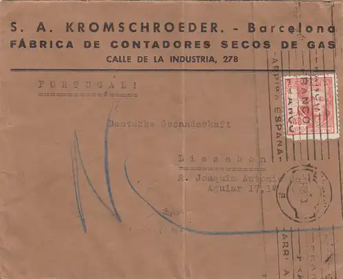 5x lettre: 1942/44: Madrid to Deutsches Message in Lisboa, centorship