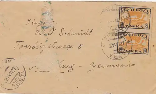 1921: letter from Tallinn to Germany
